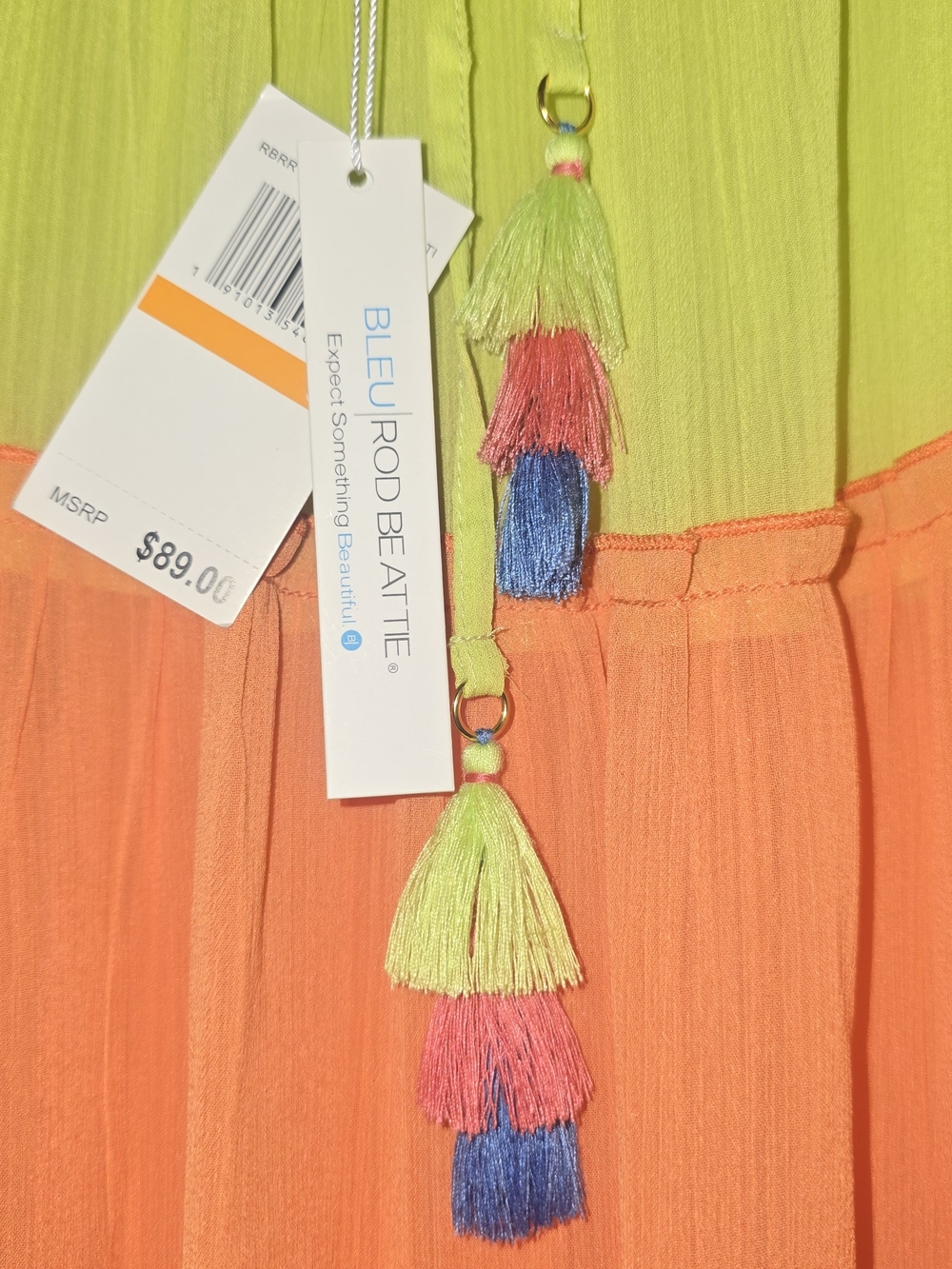 Bleu Rod Beattie Colorblock Tassel Maxi Skirt in Lime, Coral & Blue - Picture 3 of 4